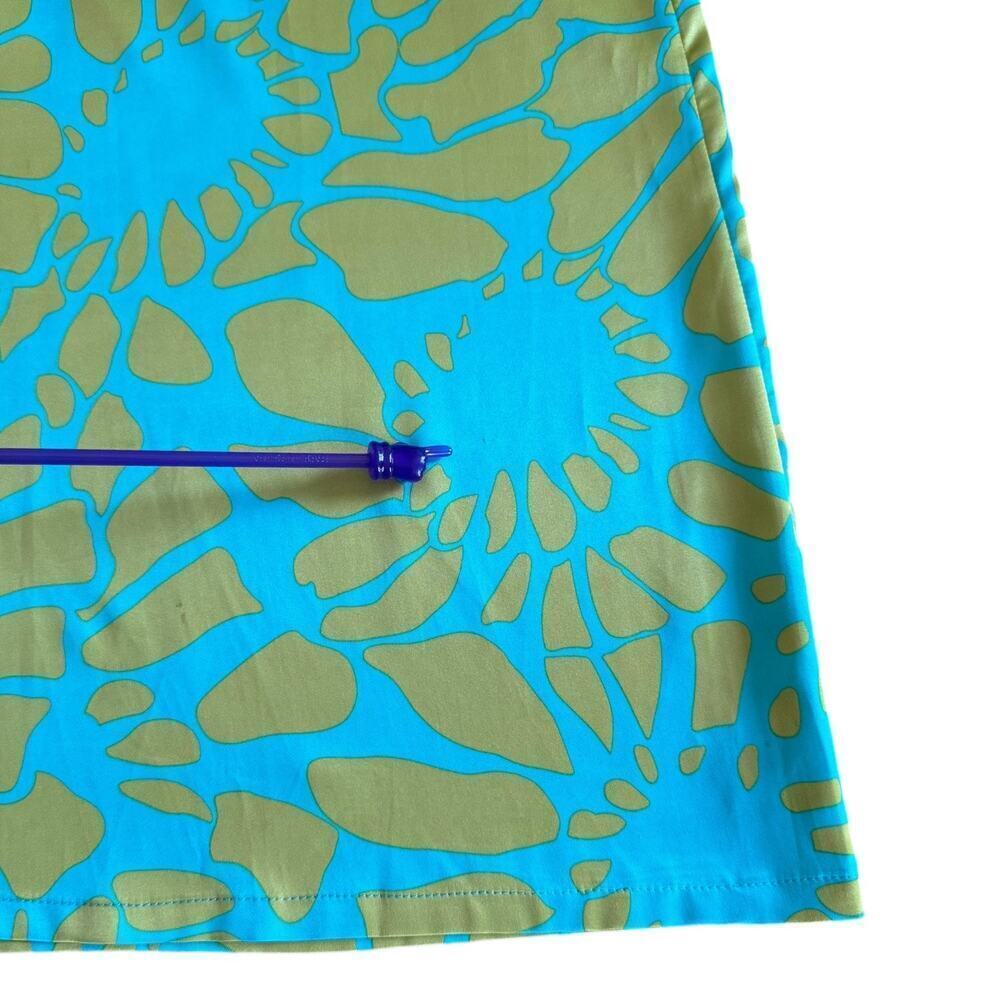 Tracy Negoshian Aqua Chartreuse Flower Satin Sleeveless Shift Dress Size MEDIUM - Picture 11 of 12